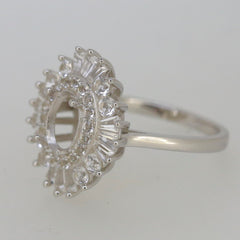 Sterling silver semi mount ring setting with white topaz, designed for an oval gemstone 8x6mm.