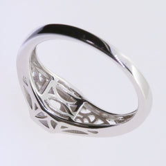 Sterling Silver Semi Mount Ring Setting with elegant vintage design and intricate cutout details.