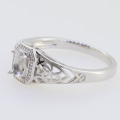 Sterling Silver Semi Mount Ring Setting for Oval 6x4mm Stone, Vintage Style with intricate detailing
