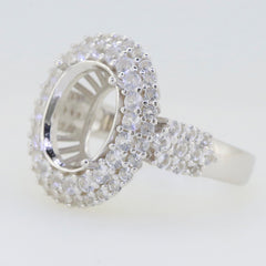Sterling Silver semi mount ring setting with double halo of White Topaz, oval stone placeholder, custom made to order.