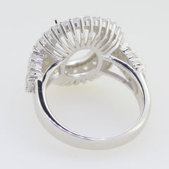 Sterling Silver Semi Mount Ring Setting with Double Halo for Oval Stone and White Topaz accents, rear view.