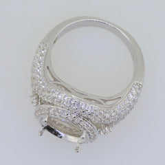 Sterling silver semi mount ring setting with round 11x11mm double halo design and white topaz accents.