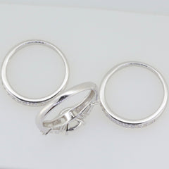 Three-piece sterling silver semi mount ring setting with white topaz gemstones for engagement or wedding.