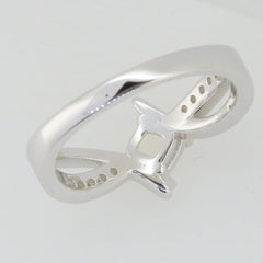 Sterling Silver Semi Mount Ring Setting with Cushion Cut Center and Bypass Split Shank for custom gemstones