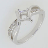 Sterling silver semi mount ring setting with cushion for 5x5mm gemstone and bypass split shank, featuring white topaz.
