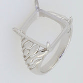 Sterling Silver Semi Mount Ring Setting for 14x12mm Cabochon with elegant twisted band detailing.