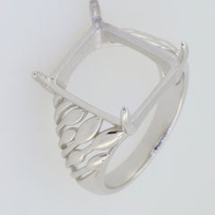 Sterling Silver Semi Mount Ring Setting for 14x12mm Cabochon with elegant twisted band detailing.