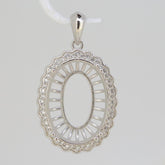 Custom sterling silver semi mount pendant setting, oval 28 x 18.5 mm, perfect for personalized jewelry.