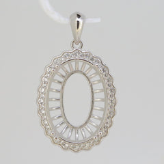 Custom sterling silver semi mount pendant setting, oval 28 x 18.5 mm, perfect for personalized jewelry.