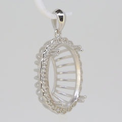 Custom sterling silver semi mount pendant setting, oval shape 28 x 18.5 mm for gemstone customization.