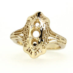 Art Deco Style Sterling Silver Semi Mount Ring Setting with three stone design, featuring round settings for gemstones.