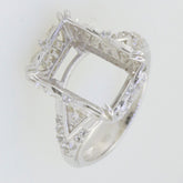 Sterling silver semi mount ring setting with white topaz accents, designed for a 14x10mm main gemstone.
