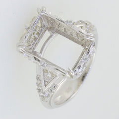 Sterling silver semi mount ring setting with white topaz accents, designed for a 14x10mm main gemstone.
