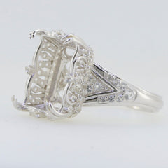 Sterling Silver Semi Mount Ring Setting with White Topaz Accents, beautifully crafted with intricate details.