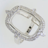 Sterling Silver Semi Mount Ring Setting with White Topaz accents, empty cushion cut for main gemstone, elegant design.
