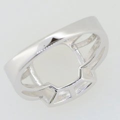 Sterling silver semi mount ring setting with a cushion cut design, size customizable, featuring white topaz accents.