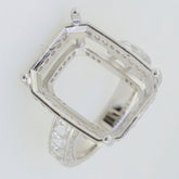Sterling Silver Semi Mount Ring Setting with Princess Shape Accent for gemstones, customizable sizes, ideal for personalized jewelry.