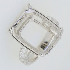 Sterling Silver Semi Mount Ring Setting with Princess Shape Accent for gemstones, customizable sizes, ideal for personalized jewelry.