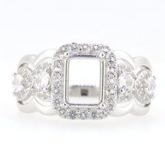 Sterling Silver Semi Mount Ring Setting with White Topaz accents and twisted shank, featuring empty octagonal center.