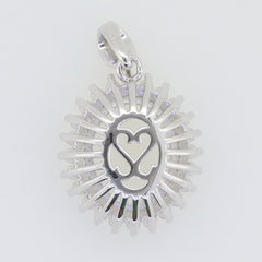 Sterling silver pendant setting with heart design and sunburst rays, perfect for custom gemstones and personal jewelry.