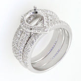 3-piece sterling silver semi mount ring setting with pear Moissanite accents for engagement and wedding.