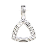 Sterling silver semi mount pendant setting in vintage style, featuring a milgrain design and triangular shape.