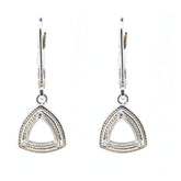 Sterling silver dangle earrings semi mount setting with unique triangular design, ideal for White Topaz gemstones.