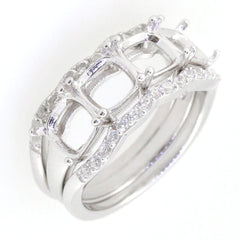 Sterling Silver Semi Mount Ring Setting with White Topaz 6x6mm, ideal for engagement or multi-stone jewelry.
