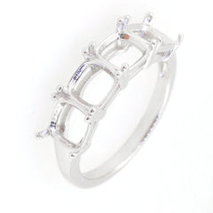 Sterling silver semi mount ring setting for 6x6mm cushion-cut stones, perfect for multi-stone engagement rings.