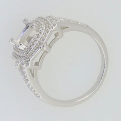 Sterling Silver Semi Mount Ring Setting with Double Halo, featuring Moissanite accents, Cushion cut, Split Shank design.