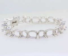 Sterling Silver Semi Mount Tennis Bracelet Setting with cushion and round openings, made to order with stainless steel tongue.