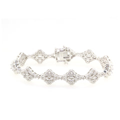 Sterling Silver Semi Mount Tennis Bracelet Setting with Oval Halo and White Topaz accents, elegant jewelry piece.