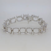 Sterling Silver semi mount tennis bracelet setting with cushion slots for gemstones, made to order, stainless steel tongue.