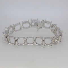 Sterling Silver semi mount tennis bracelet setting with cushion slots for gemstones, made to order, stainless steel tongue.