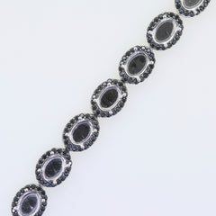 Sterling Silver Semi Mount Tennis Bracelet Setting with Black Spinel and Oval Cabochon Halo design.