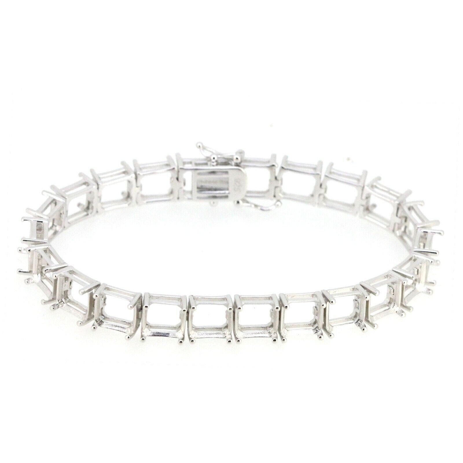 Sterling Silver Semi Mount Tennis Bracelet Setting with Princess Square 7x7mm openings, made to order for custom sizes.
