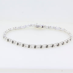 Sterling silver semi mount tennis bracelet setting with black spinel accents, elegant design for customizable sizes.