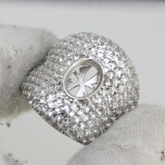 Sterling silver semi mount ring setting with white topaz accents, oval halo design, handmade to order.
