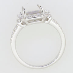 Sterling Silver Semi Mount Ring Setting with White Topaz accents, designed for 10x8mm cushion gemstones.