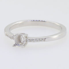 Sterling silver semi mount ring setting with Moissanite accents, designed for oval gem, minimalistic style.