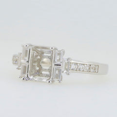 Sterling Silver Semi Mount Ring Setting with Emerald Halo and White Topaz Accent, elegant jewelry design.