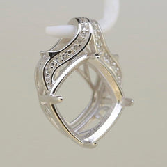 Sterling Silver Semi Mount Pendant Setting for 12x12mm gemstone with intricate design and white topaz accents.
