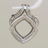 Sterling Silver Semi Mount Pendant Setting with Cushion Cut for White Topaz, custom made for various gemstone sizes.