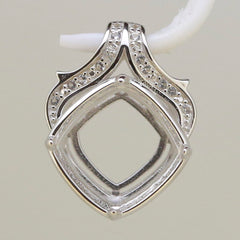 Sterling Silver Semi Mount Pendant Setting with Cushion Cut for White Topaz, custom made for various gemstone sizes.