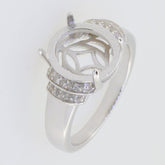 Sterling silver semi mount ring setting for oval stone with white topaz accents, customizable sizes available.