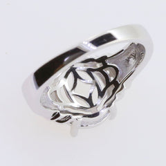 Sterling Silver semi mount ring setting featuring an intricate design for 12x10mm gemstone, accented with white topaz.
