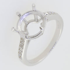 Sterling Silver Semi Mount Ring Setting with White Topaz Accent, Round RD 11x11mm, made to order design.
