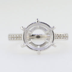 Sterling Silver Semi Mount Ring Setting with White Topaz Accent, 11x11mm round center for custom gemstone options.