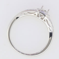 Sterling Silver semi mount ring setting with intricate vintage design, designed for an oval 6x4mm gemstone.