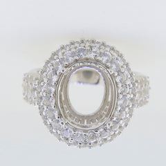 Sterling Silver semi mount ring setting with oval 12x10mm shaped halo of white topaz gemstones